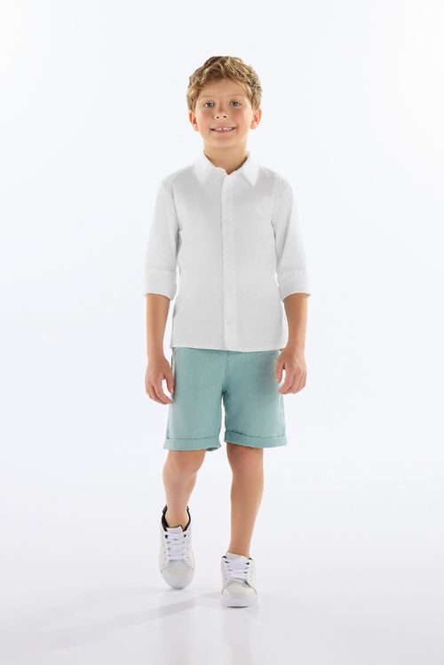 Camisa Infantil Masculina em Tricoline (Branco) Quimby