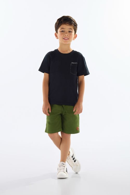 Camiseta Infantil Masculina em Meia Malha (Preto) Quimby