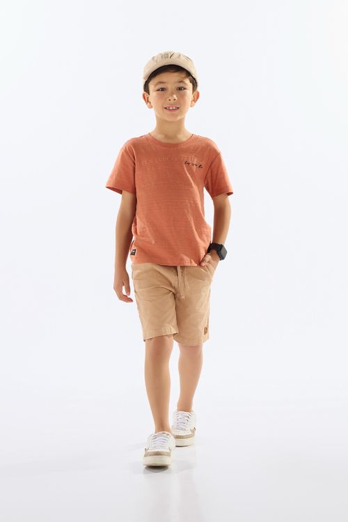 Camiseta Infantil Masculina em Meia Malha Flamê (Marrom) Quimby