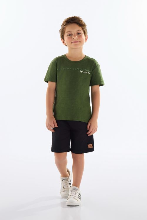 Camiseta Infantil Masculina em Meia Malha Flamê (Verde) Quimby