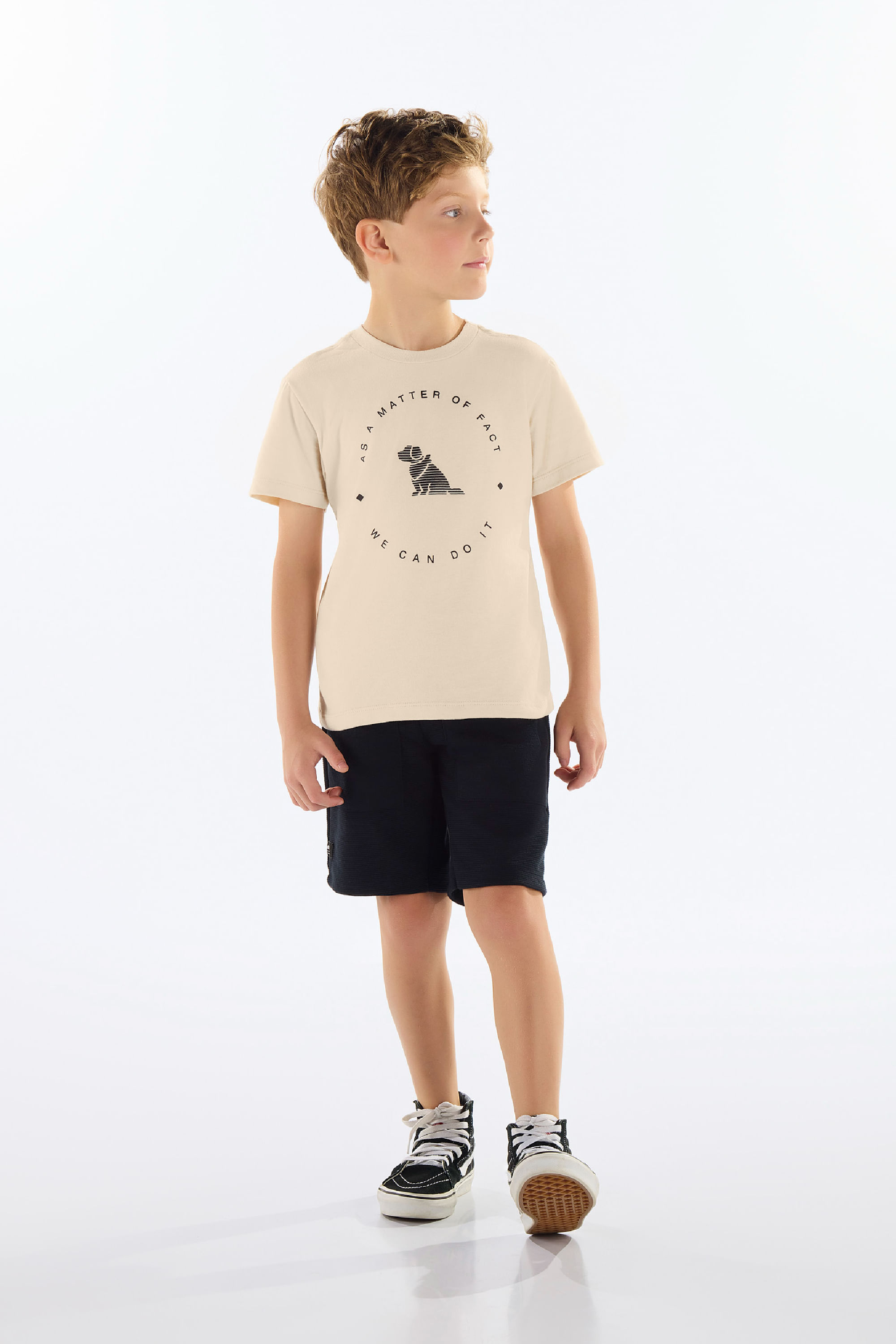 Conjunto Infantil com Camiseta e Bermuda (Bege) Quimby