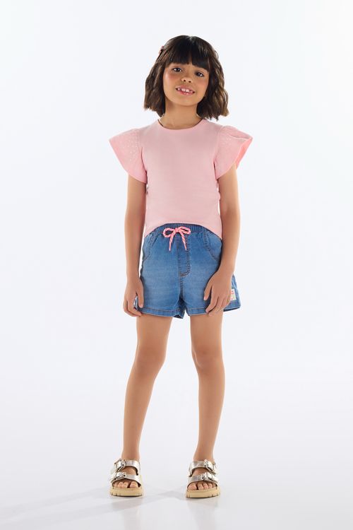 Blusa Infantil Feminina em Cotton com Strass (Rosa) Quimby