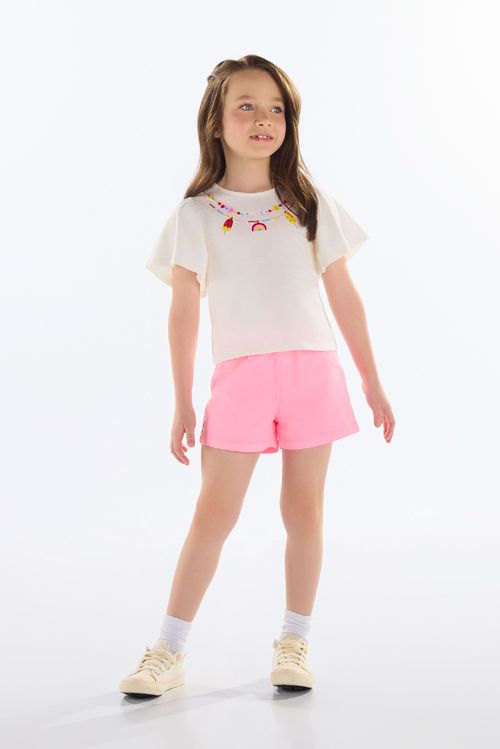 Blusa Infantil Feminina em Algodão (Off White) Quimby