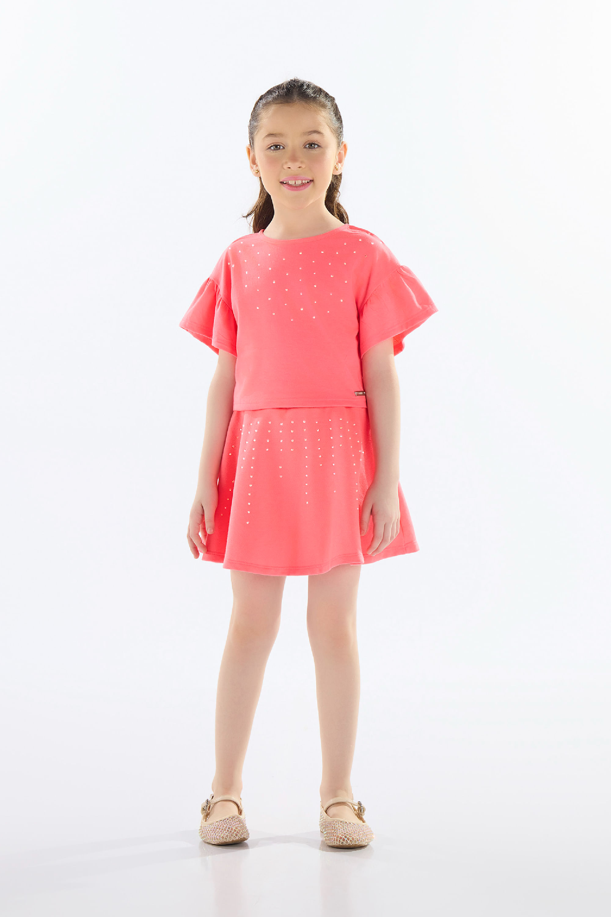 Conjunto Infantil com Blusa e Saia com Strass (Rosa) Quimby