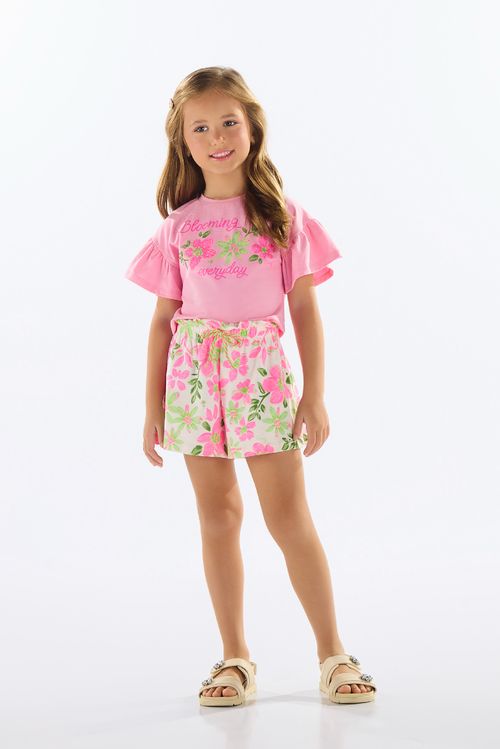 Conjunto Infantil com Blusa e Short Floral (Rosa) Quimby