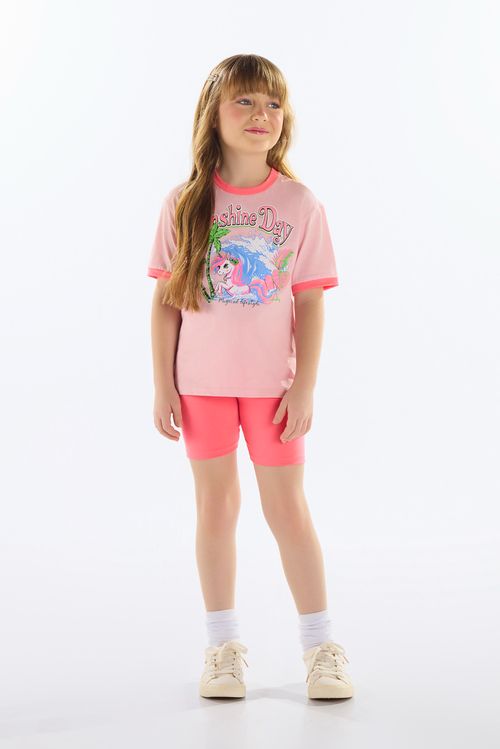 Conjunto Infantil com Blusa e Bermuda Ciclista (Rosa) Quimby