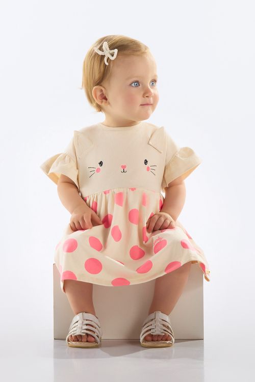 Vestido Coelhinho em Cotton para Bebê (Rosa) Quimby