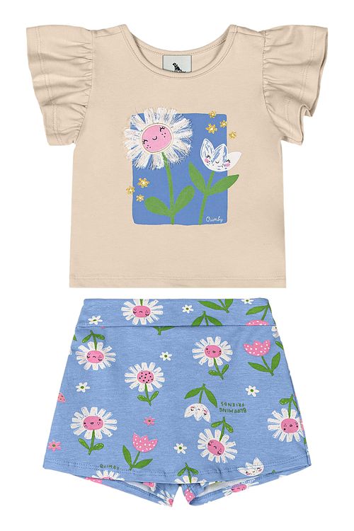 Conjunto Blusa e Short-Saia para Bebê Menina (Bege) Quimby