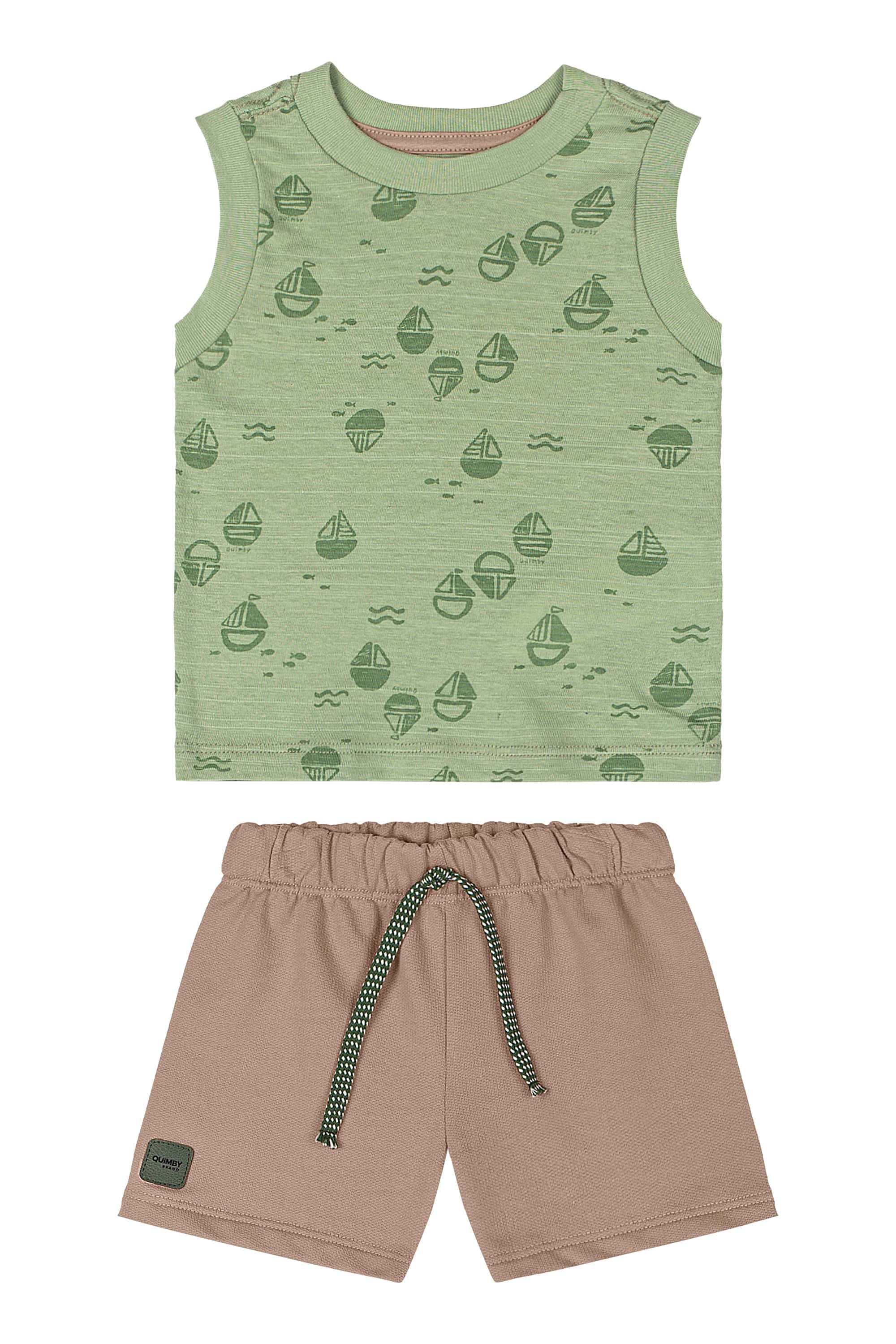 Conjunto com Regata e Bermuda para Bebê (Verde) Quimby