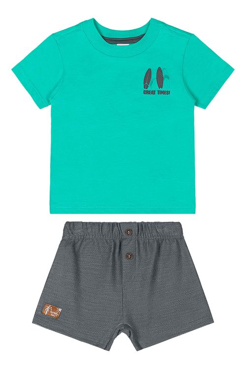 Conjunto Bebê com Camiseta e Bermuda (Verde) Quimby