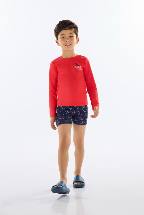 Conjunto Infantil Camiseta e Sunga FPS +50 UV DRY (Vermelho) Quimby