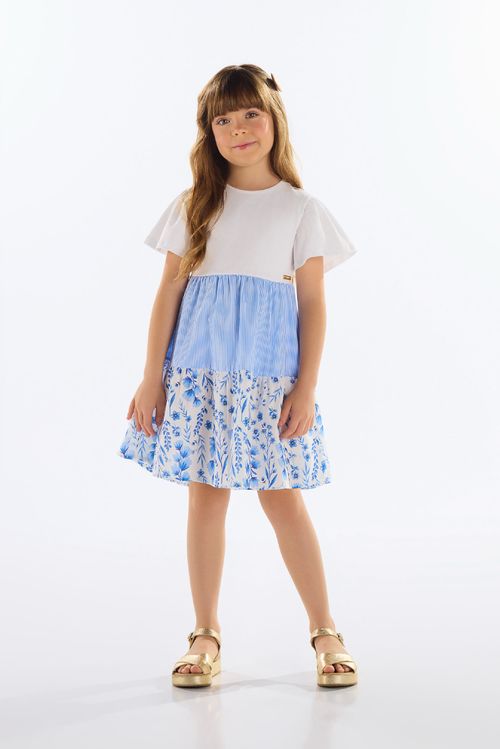 Vestido Infantil em Algodão Estampado (Branco) Quimby