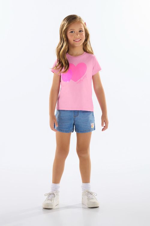 Blusa Infantil em Meia Malha Corações (Rosa) Quimby
