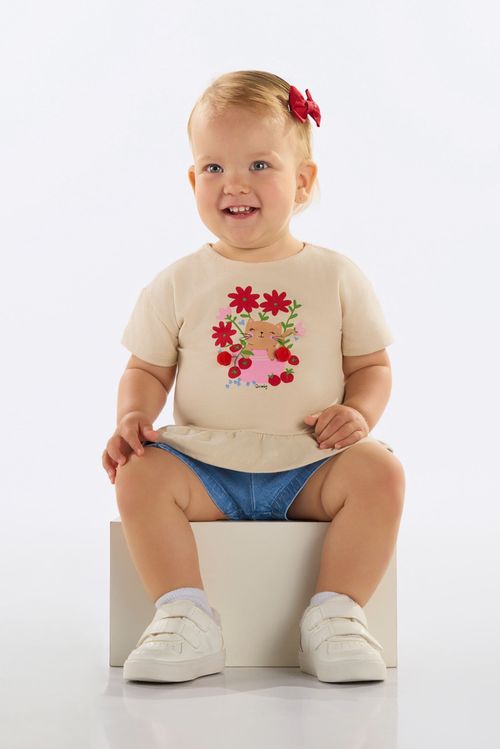 Blusa para Bebê com Glitter e Pompom (Bege) Quimby