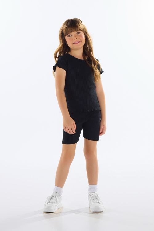 Blusa em Ribana Canelada Infantil Feminina (Preto) Quimby