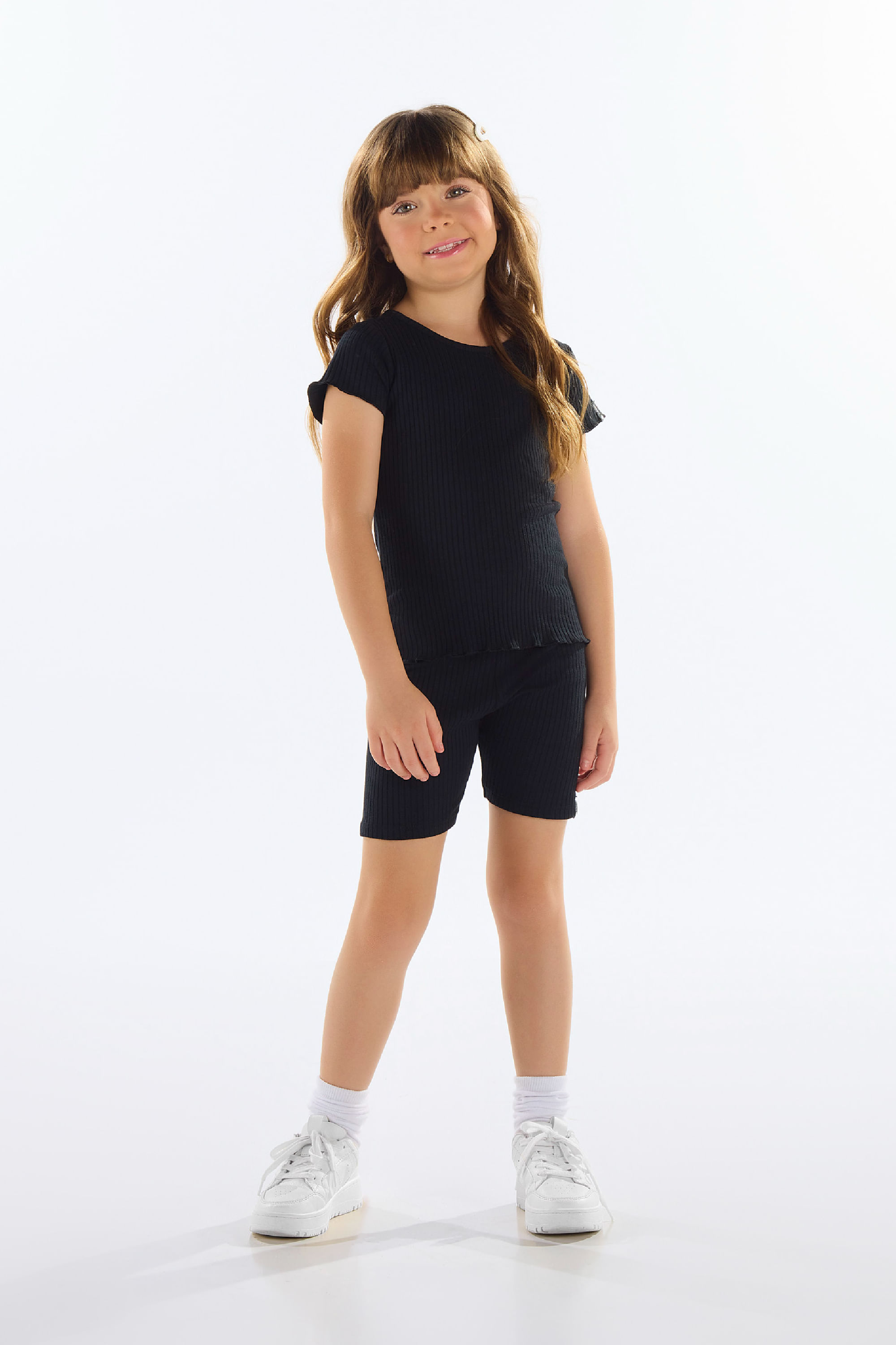 Blusa em Ribana Canelada Infantil Feminina (Preto) Quimby