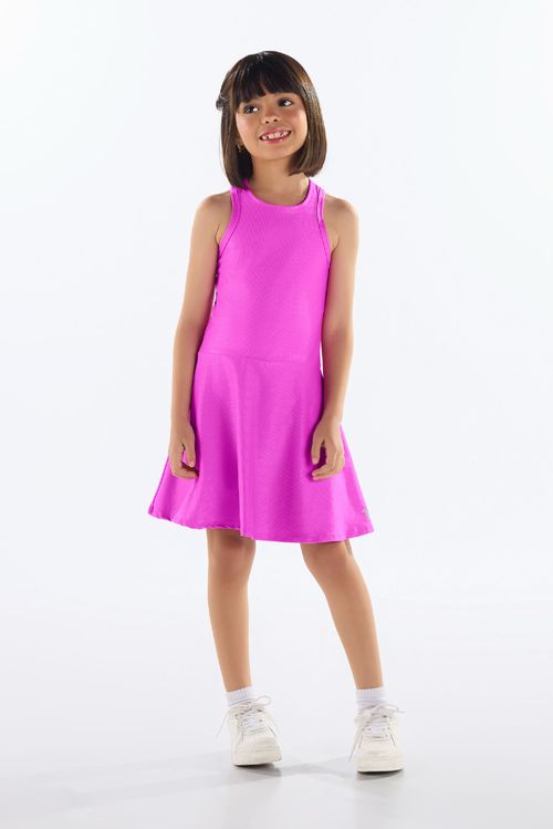 Vestido Infantil em Malha Microcanelada (Rosa) Quimby