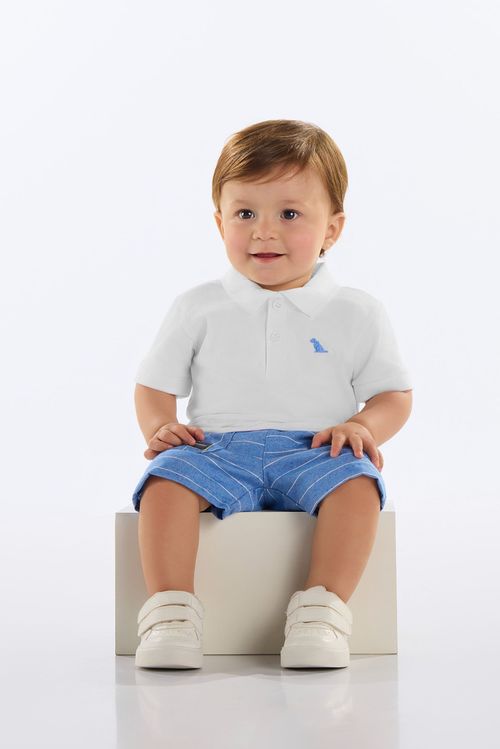 Conjunto Bebê com Camisa Polo e Bermuda (Branco) Quimby