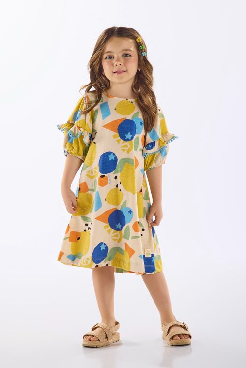 Vestido Infantil Frutas em Algodão (Bege) Up Baby
