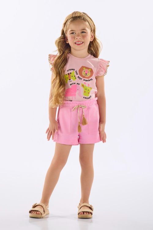 Conjunto Infantil Feminino com Blusa e Short (Rosa) Up Baby