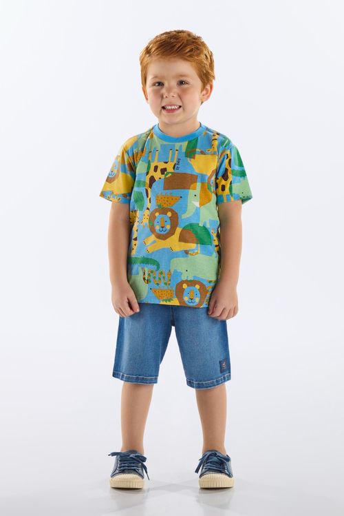 Camiseta Infantil Masculina em Algodão Estampado (Azul) Up Baby