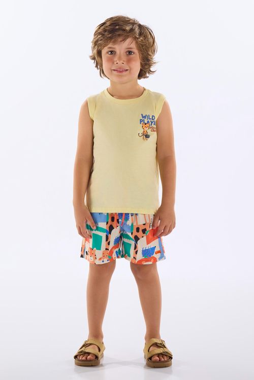 Conjunto com Regata e Short Animais Infantil Masculino (Amarelo) Up Baby