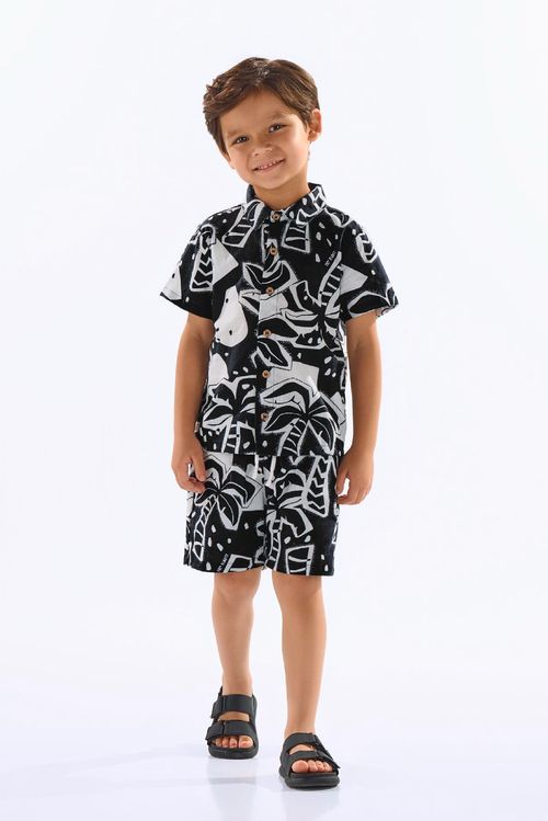 Conjunto em Algodão Texturizado Infantil Masculino (Preto) Up Baby