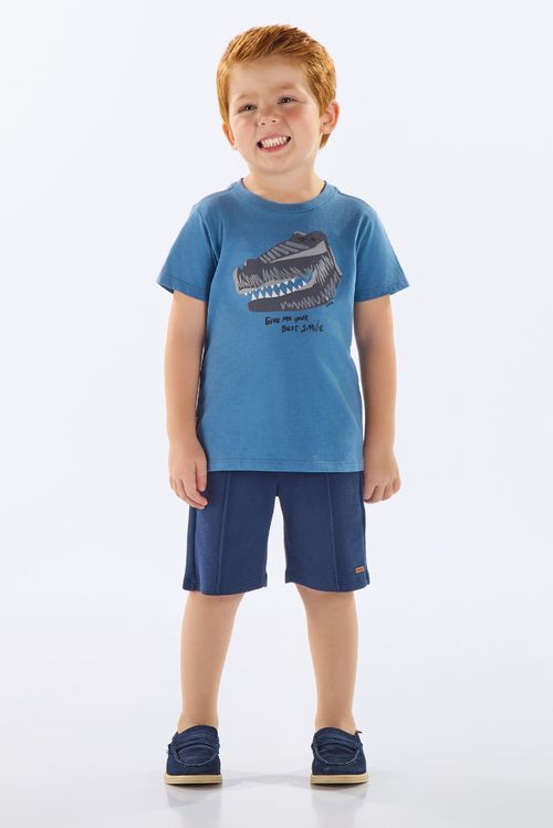 Camiseta Infantil Masculina em Algodão Estampada em Camurça  (Azul) Up Baby