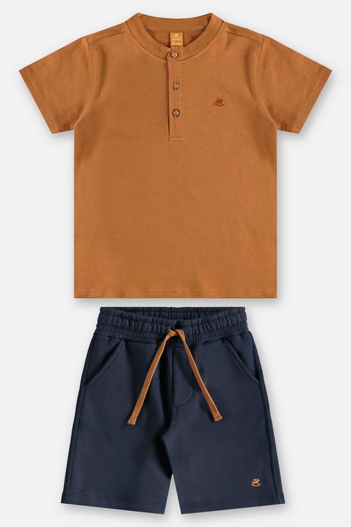 Conjunto Infantil Masculino com Camiseta e Bermuda Alfaiataria (Marrom) Up Baby