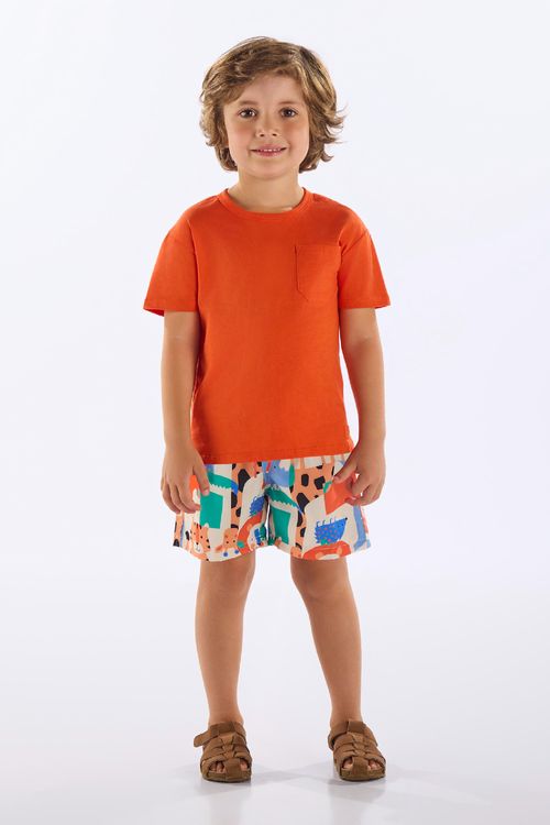 Conjunto Infantil Masculino com Camiseta e Short Animais (Laranja) Up Baby