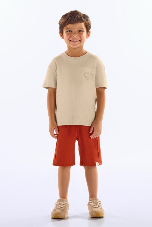 Conjunto com Camiseta e Bermuda Alfaiataria Infantil Masculino (Bege) Up Baby