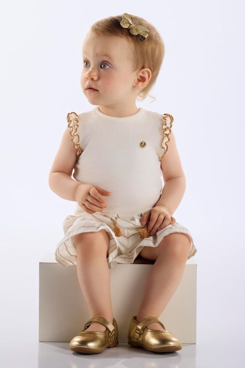 Conjunto com Body e Short para Bebê Menina (Off White) Up Baby