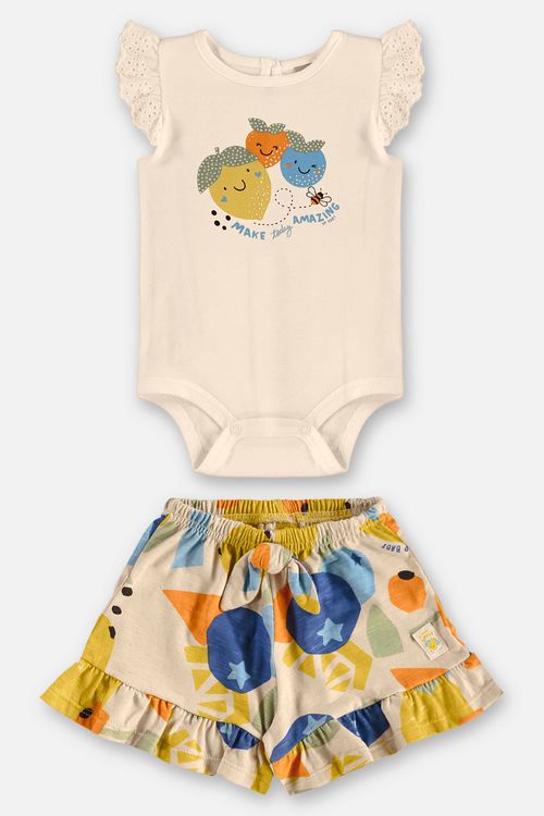 Conjunto Frutas com Body e Short para Bebê Menina (Bege) Up Baby