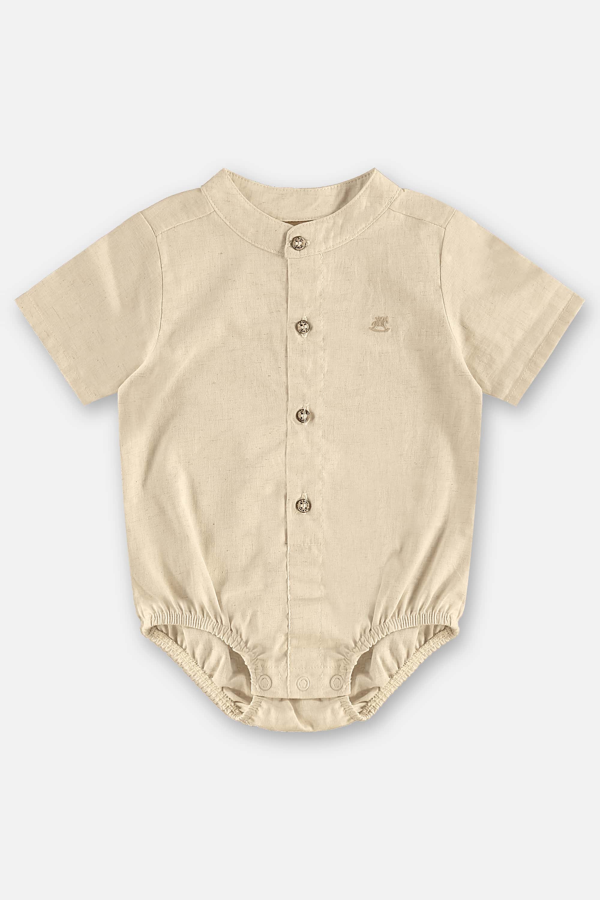 Body Camisa em Algodão com Linho para Bebê Menino (Off White) Up Baby