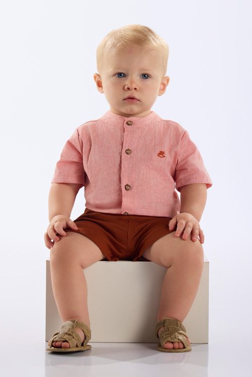 Body Camisa em Algodão com Linho para Bebê Menino (Laranja) Up Baby