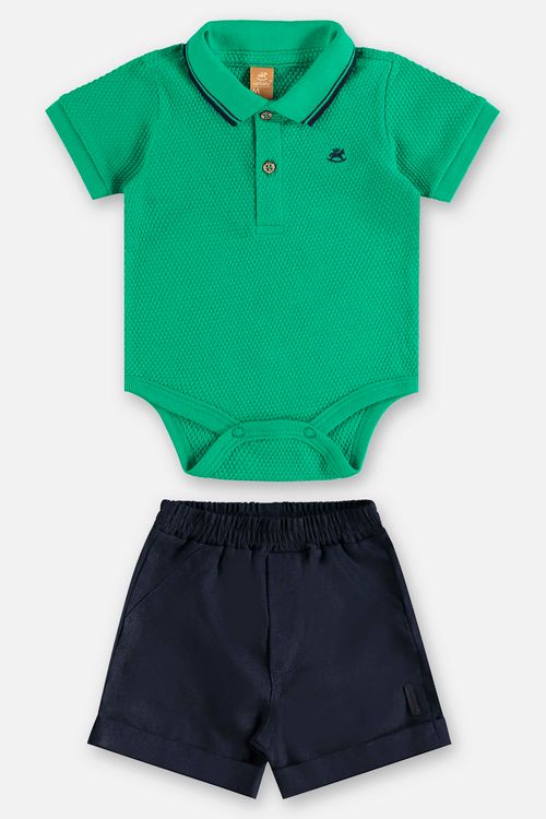 Conjunto com Body Polo e Bermuda para Bebê Menino (Verde) Up Baby