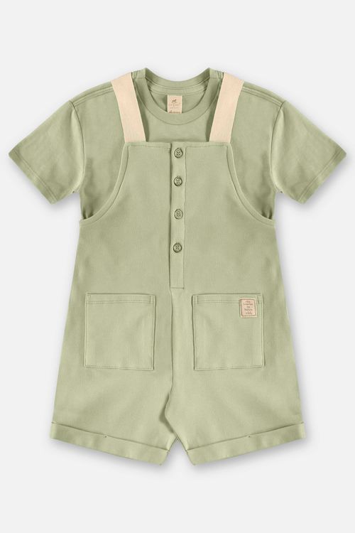 Conjunto Nature Infantil Unissex com Jardineira e Camiseta (Verde) Up Baby