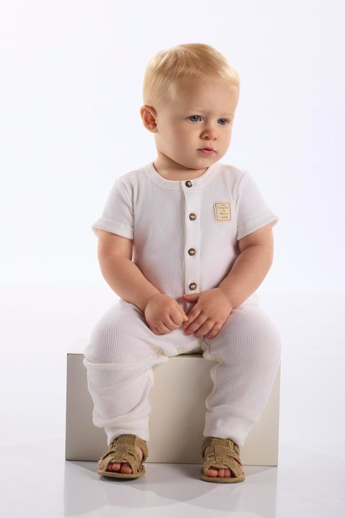Macacão Nature em Ribana Unissex para Bebê (Branco) Up Baby