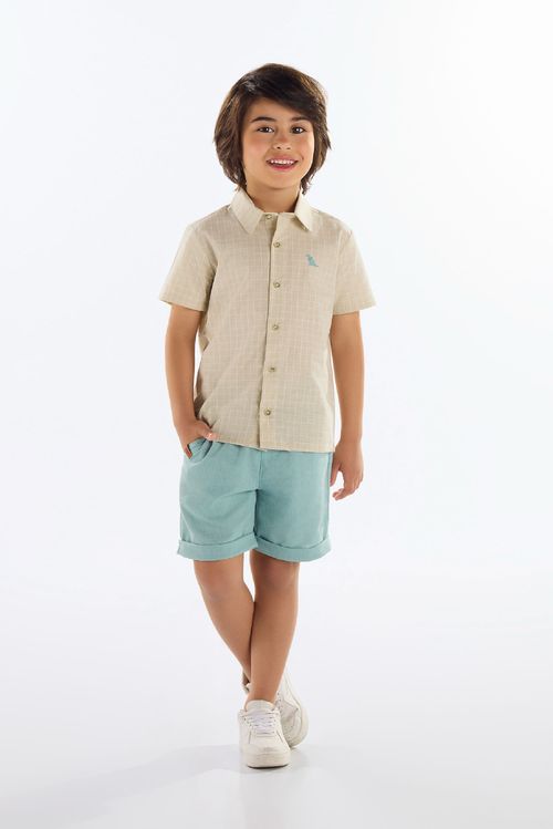 Conjunto para Menino Camisa Xadrez e Bermuda (Bege) Quimby