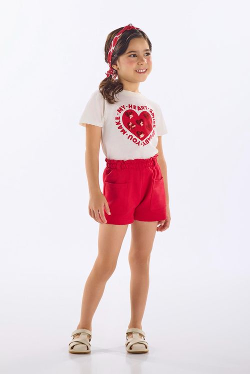 Conjunto Infantil Feminino com Blusa e Short com Faixa (Off White) Up Baby