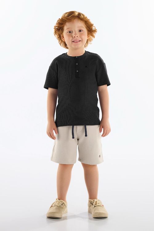 Conjunto Infantil Masculino com Camiseta e Bermuda Alfaiataria (Preto) Up Baby