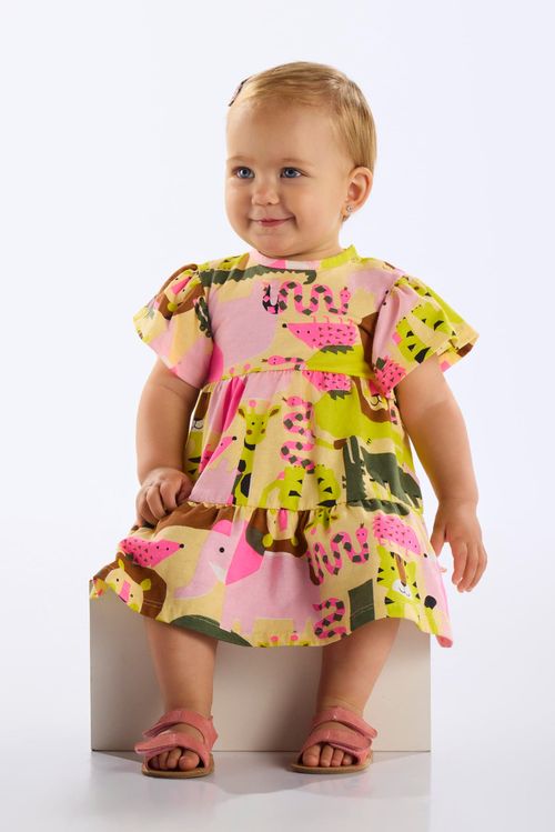 Vestido Manga Curta em Algodão para Bebê (Amarelo) Up Baby