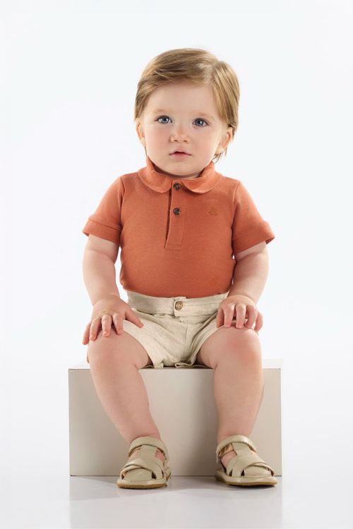 Body Polo em Suedine para Bebê Menino (Marrom) Up Baby