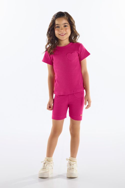 Blusa Infantil Feminina em Ribana Canelada (Rosa) Up Baby