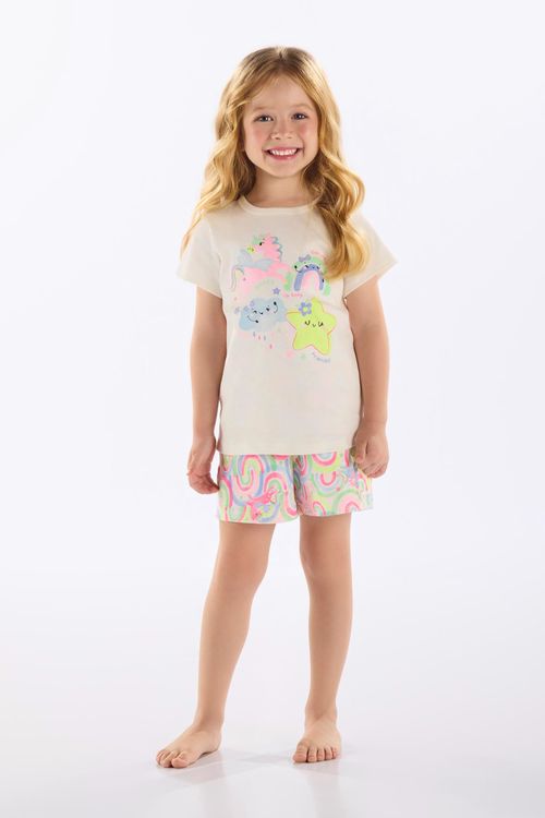 Pijama Infantil Feminino Blusa e Short em Suedine (Off White) Up Baby
