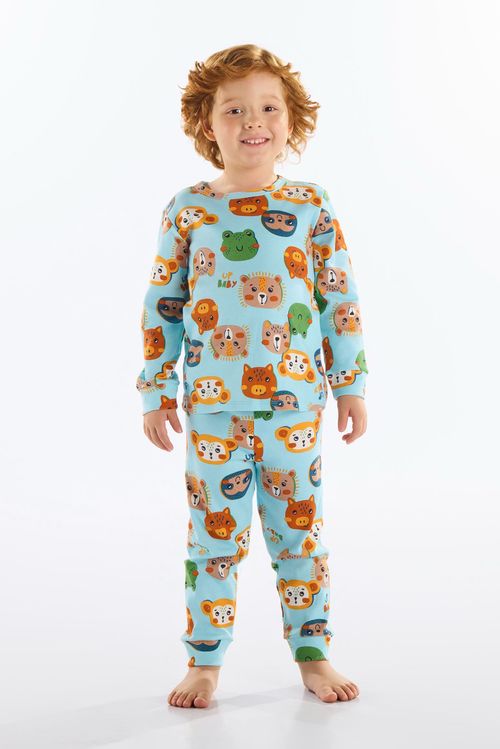 Pijama Infantil Unissex Blusa e Calça em Suedine (Azul Claro) Up Baby