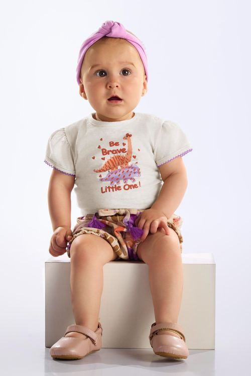 Conjunto Dino com Body e Short para Bebê Menina (Off White) Up Baby