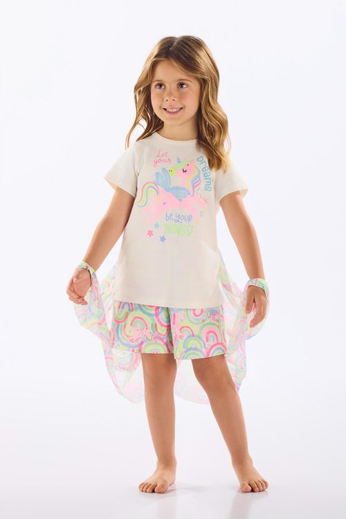 Pijama Unicórnio Infantil Feminino em Suedine com Asas (Off White) Up Baby