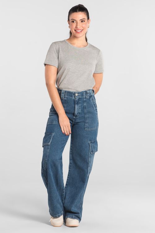 Blusa Feminina Adulto em Algodão Manga Curta (Cinza) Just Basic