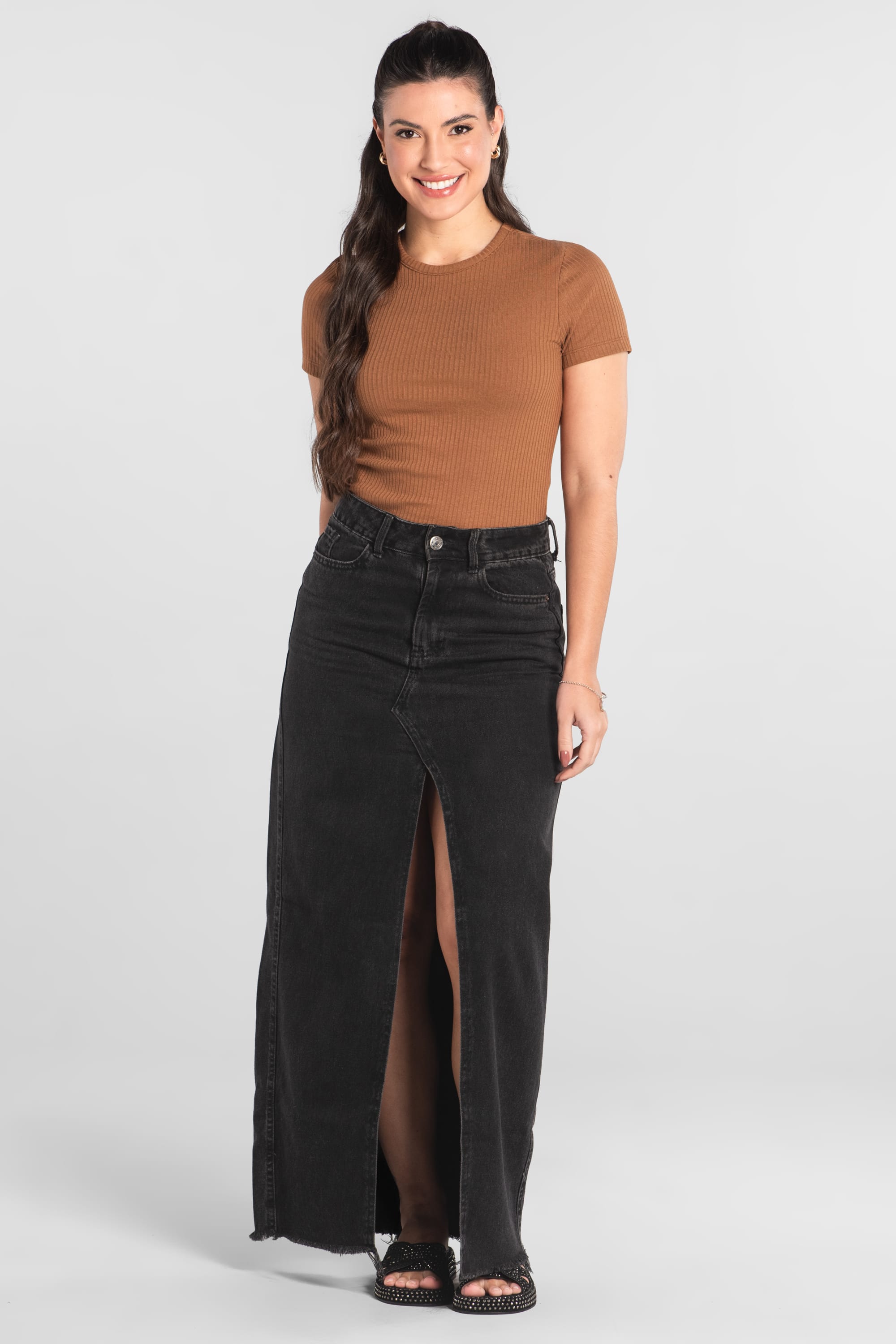 Blusa Feminina Adulto em Ribana Canelada (Marrom) Just Basic